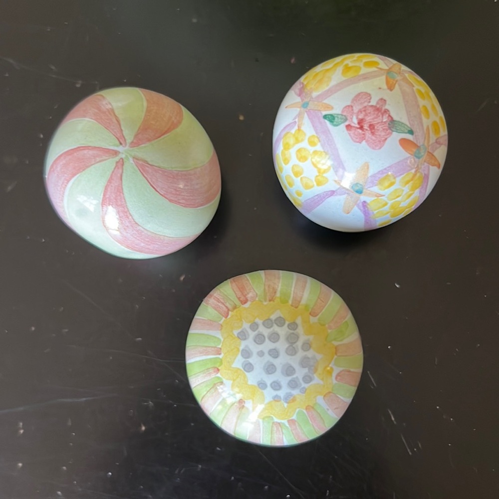 Mackenzie Childs Drawer Knobs or Pulls or Lamp Finials hand painted set …